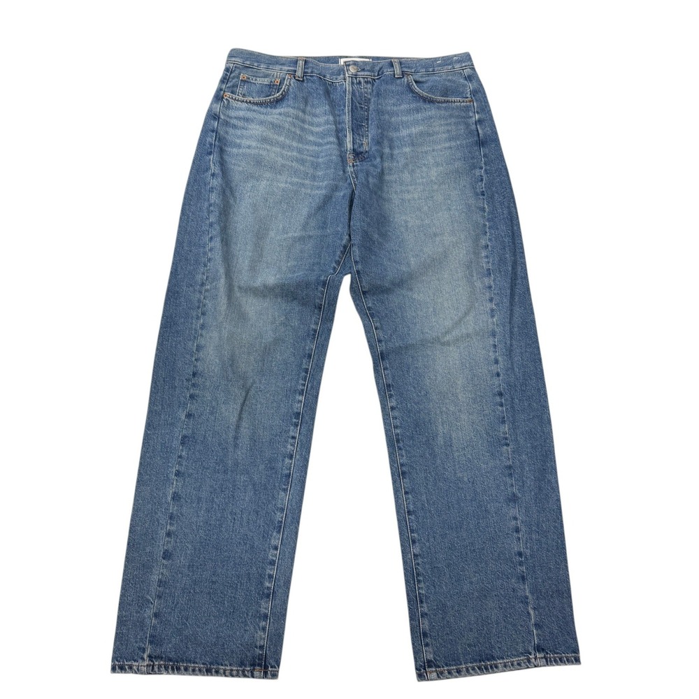 Madewell Pieced Barrel-Leg Jeans Womens 32Medium Wash Blue Button Fly NW237 NWT